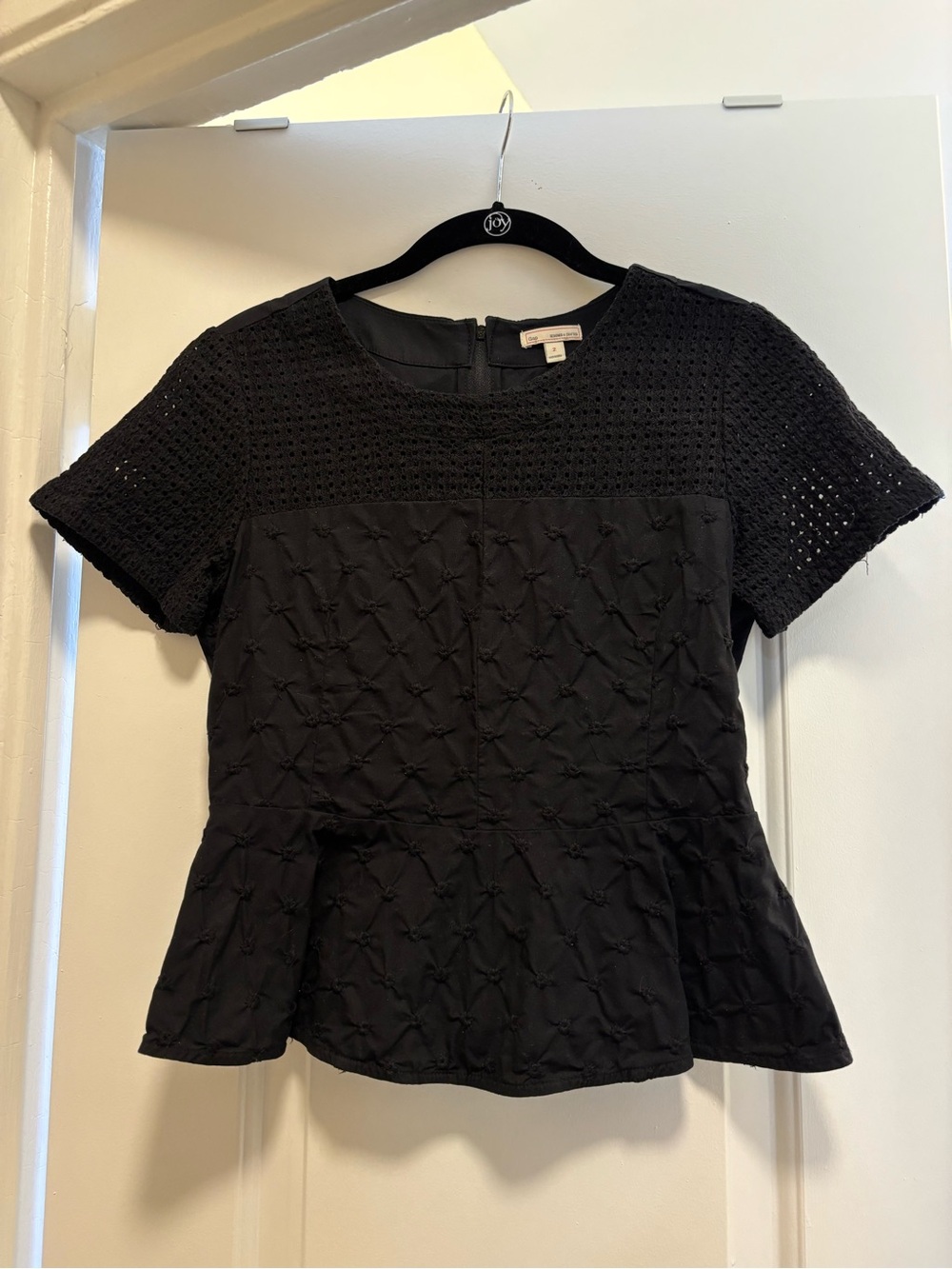 GAP Designed and Crafted 100% Cotton Black Embroidered Peplum Blouse